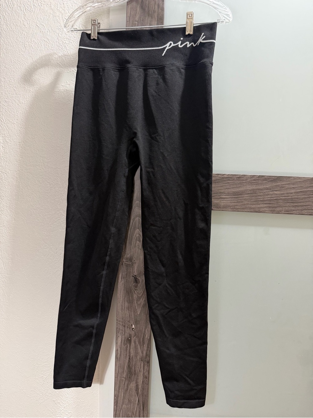 PINK Victoria's Secret Black High-Waist Leggings with Script Logo
